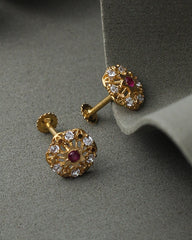 21K Gold Floral Ruby &amp; Moissanite Tops – 1.44g