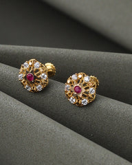 21K Gold Floral Ruby &amp; Moissanite Tops – 1.44g