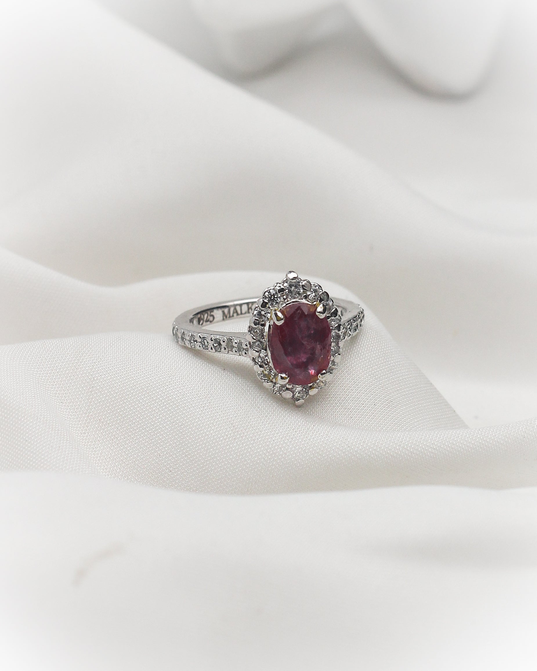 Royal Crimson Halo Ring – Natural Ruby in 925 Silver