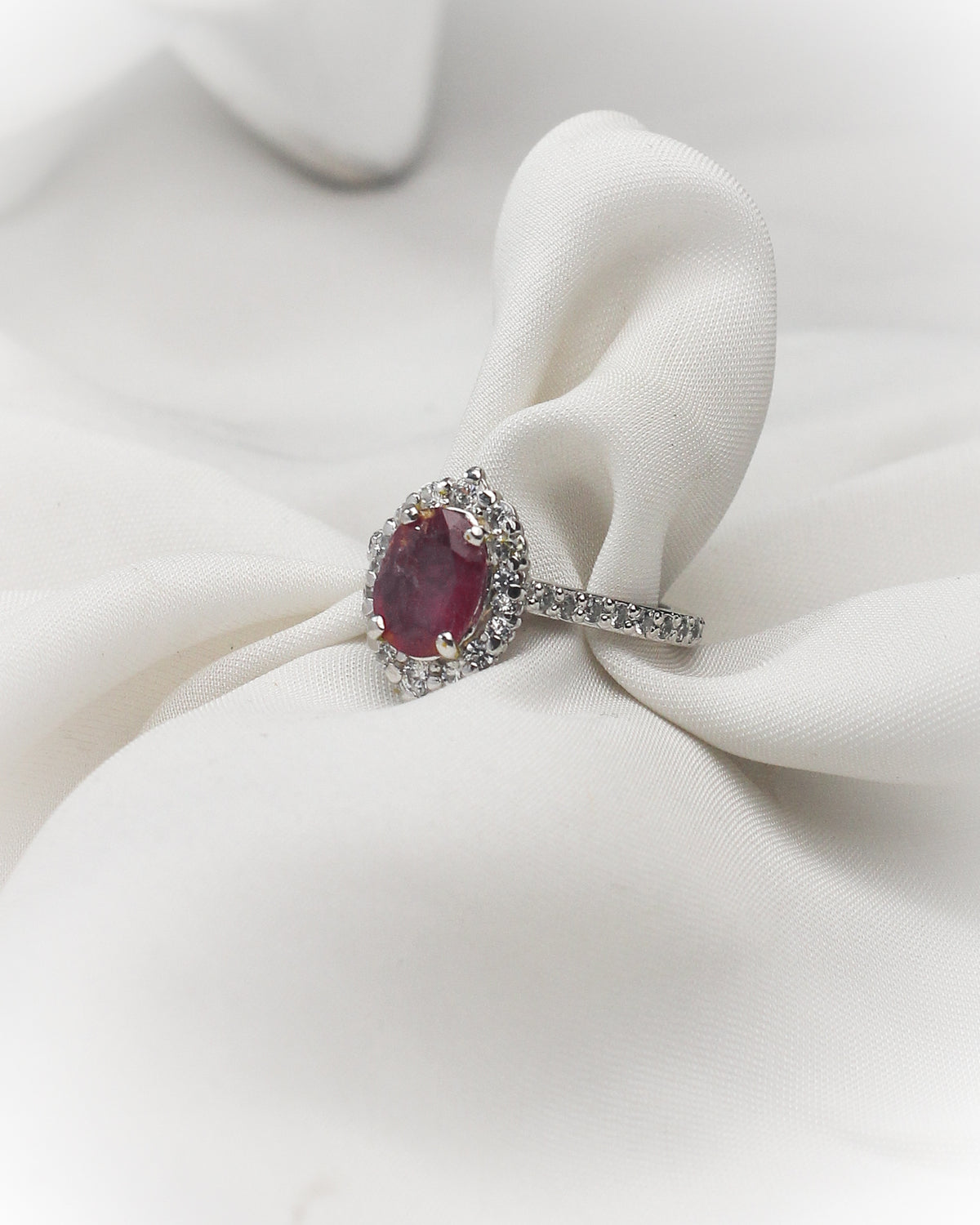 Royal Crimson Halo Ring – Natural Ruby in 925 Silver