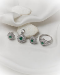 Emerald Blossom 925 Silver Pendant Set