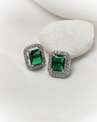Malkeenz 925 Silver Emerald-Cut Green Stone Tops