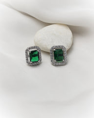 Malkeenz 925 Silver Emerald-Cut Green Stone Tops